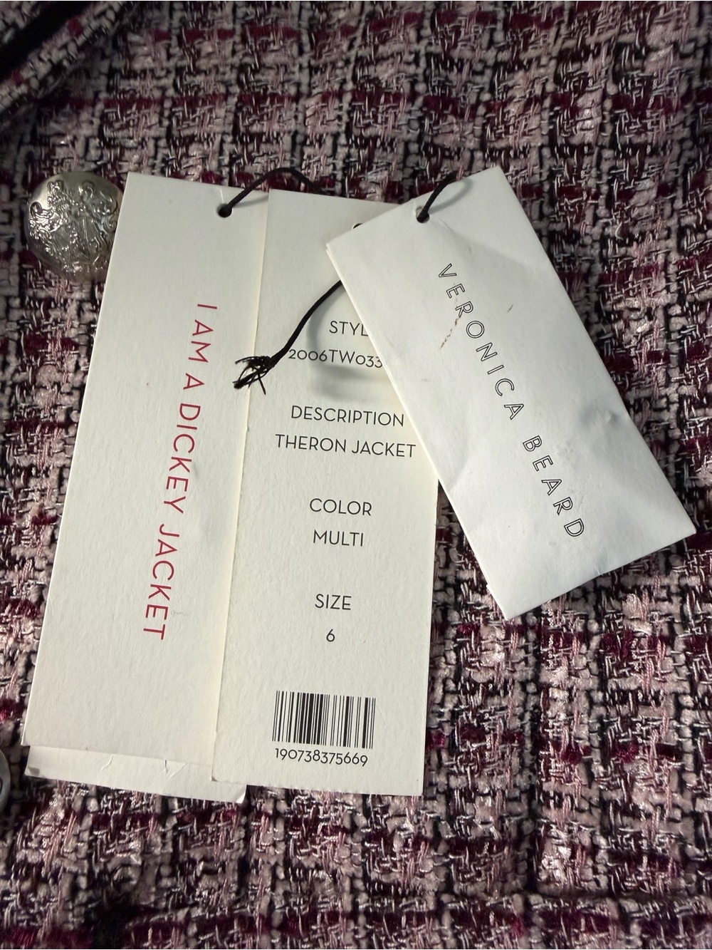 VERONICA BEARD | Theron Tweed Double Breasted Blazer Jacket Pink Black Trim Sz 6 - Picture 11 of 12